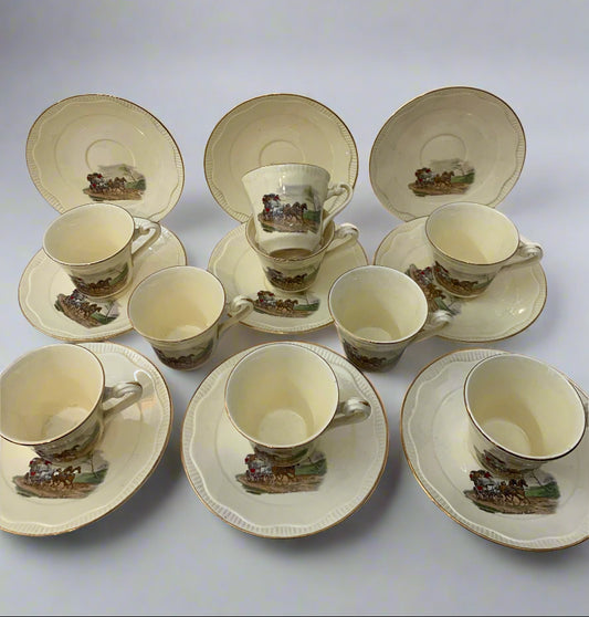 Set da tè vintage CCB Imperial Crown Ivory Stone – Scena di carrozza inglese