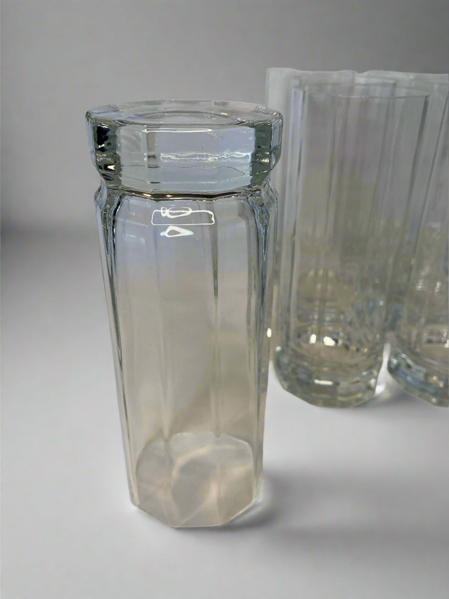 Set of 11 vintage Luigi Bormioli Cristal Light & Music glasses with decagonal shape, 15cm tall clear crystal glass – perfect condition.
